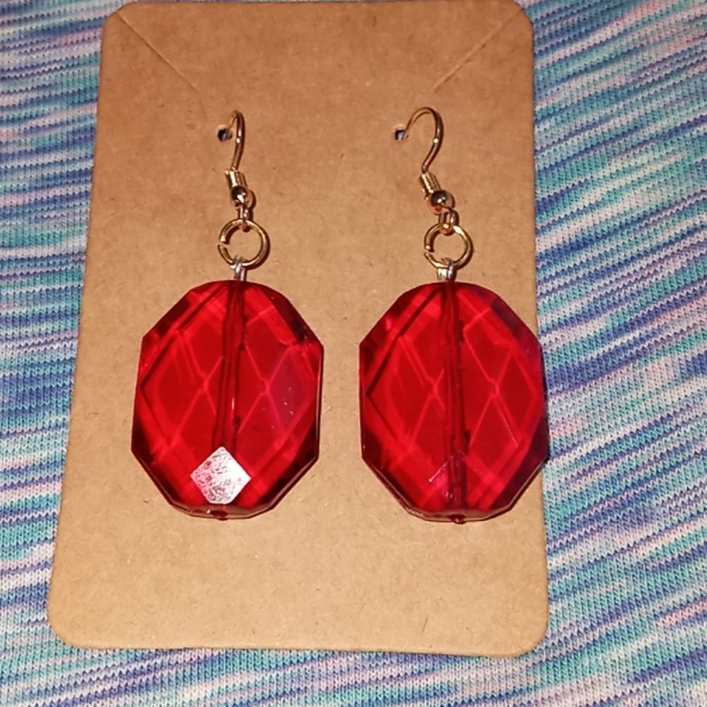 Hand Crafted red crystal oversized statement drop earrings New